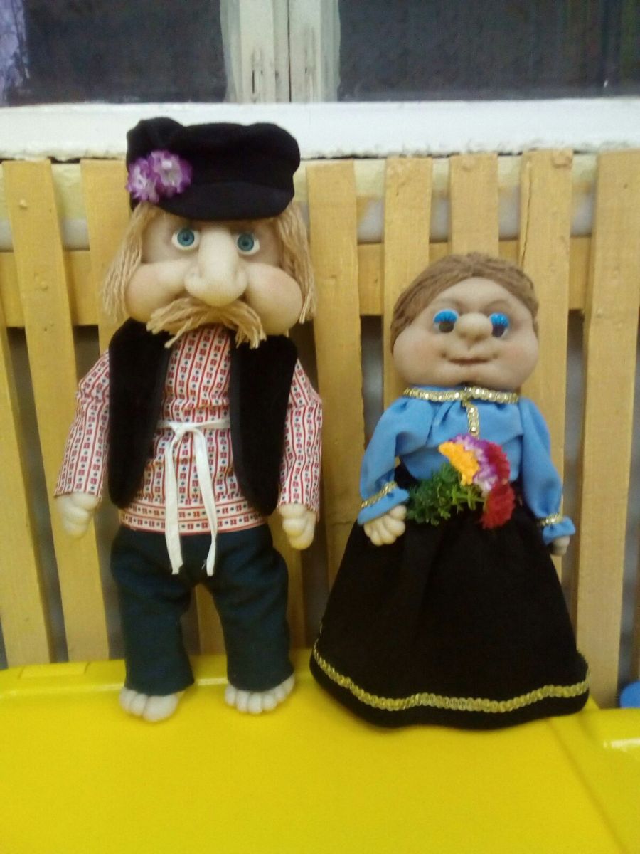 Кукла Шитьё Новые игрушки-рукавички девушка дед и баба Пряжа Ткань Шерсть